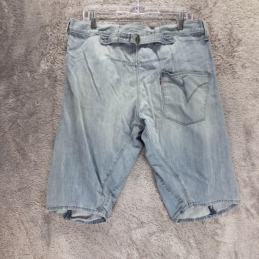 VTG Levis Engineered Shorts Mens 34 Blue Twisted Buckle Back Jorts 14" Inseam